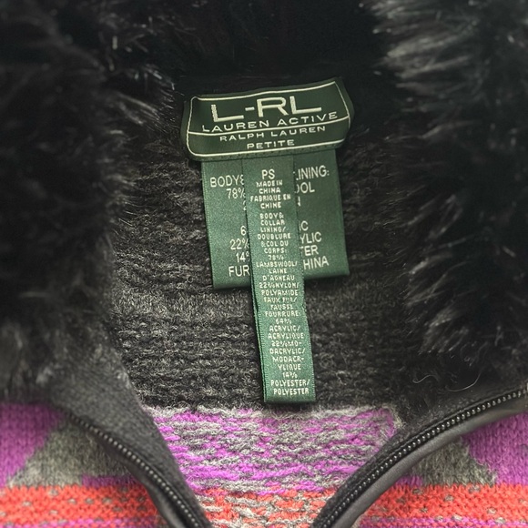 Ralph Lauren Black and Purple Patterned Vest with Fur Collar - Picture 5 of 6